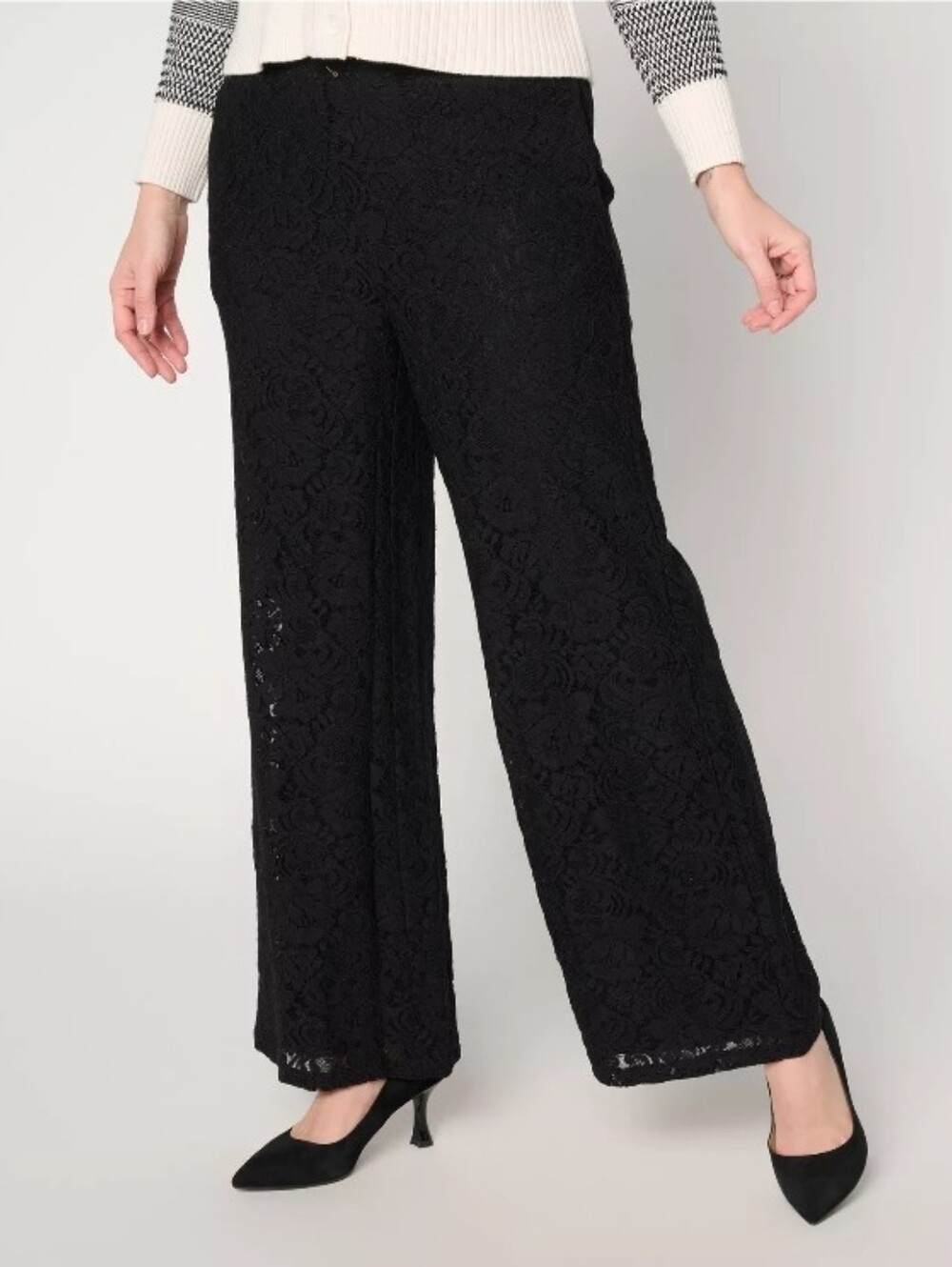 Beautiful by Lawrence Zarian Petite Wide Leg Knit Lace Pull-On Pants